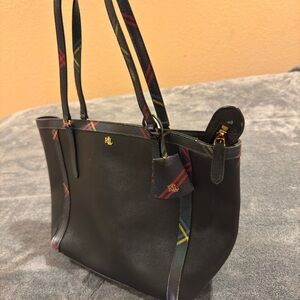 Ralph Lauren Black Tote with Multicolor Straps